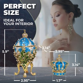 Vtry Decorative Lilies of The Valley Easter Egg Replica Extra Large 5.9 inch Hand Painted Jewelery Box for The Ultimate Home Decor Comes with Gift Unique Trinket Crown Box (White, 5.9)