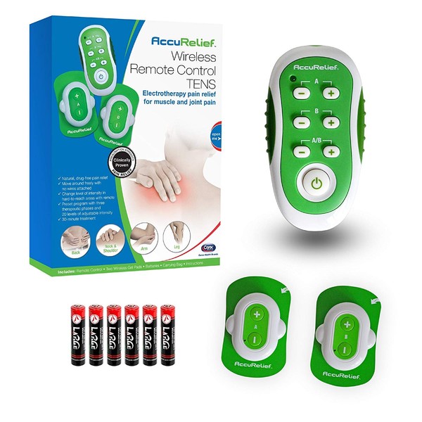AccuRelief Wireless TENS Unit with Remote Control, TENS Pain Relief Device and Muscle Stimulator, for Back Pain, Neck Pain, Arm and Leg Pain