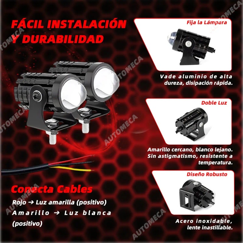 2 Par Faros Luces Led Para Motos Auto Doble Color