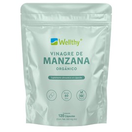 Wellthy Vinagre Manzana 120 Cápsulas 550mg Suplemento Alimenticio Orgánico Vegano Bottle Free