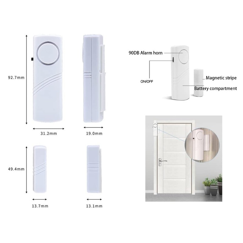 2 Pack Door/Window Alarm Magnetic, Wireless Security Sensor Burglar Alarm