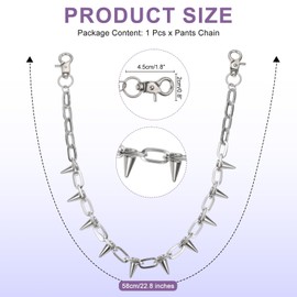 uxcell Rivet Spike Punk Pants Chain for Women and Men, Jeans Chain Trousers Chain Anti-Theft Belt Wallet Chain Waist Chains with Lobster Clasps for Hip Hop Accessories (Silver)