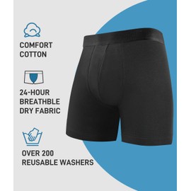 YESWEL Incontinence Underwear Long Leg For Men, 100ML Absorbent Cotton Washable Leak-Proof Reusable Boxer Brief 3 Pack (US, Alpha, Small, Regular, Regular, Black)