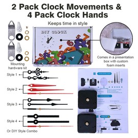 EMOON 2 Pack Wall Clock Movement Mechanism with 4 Pack Clock Hands, Silent Sweep Quartz Clock Motor Kit, for Clock Repair DIY Replacement, Custom Clock (Shaft Length 3/4 in)