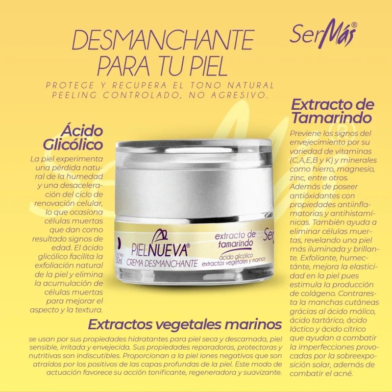 Ser Más Crema Facial Desmanchante con Ácido Glicólico 30mL Sin