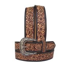 Affilare Western Genuine Leather Tooled Belt with Hand Painted Design 30IS006-34