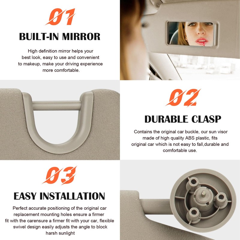 Beige Passenger Right Side Sun Visor Replacement Compatible with 2002-2009