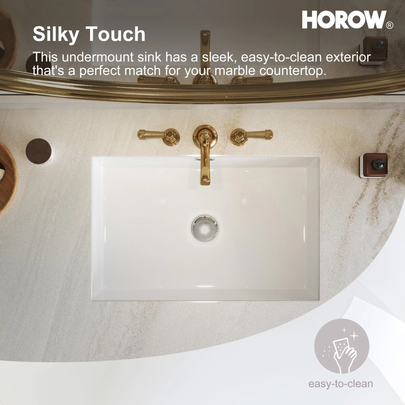 HOROW 24'' White Basin Rectangular Undermount Bathroom Sink w/ Overflow