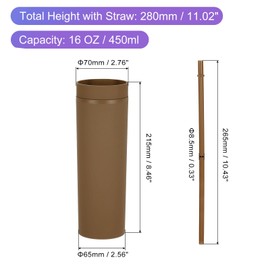 sourcing map Double Wall Tumbler with Straw and Lid, 16 OZ Acrylic Straight Bulk Insulated Reusable Clear Cold Cup Iced Coffee Cup for Parties Birthdays and Daily, Matte Dark Brown