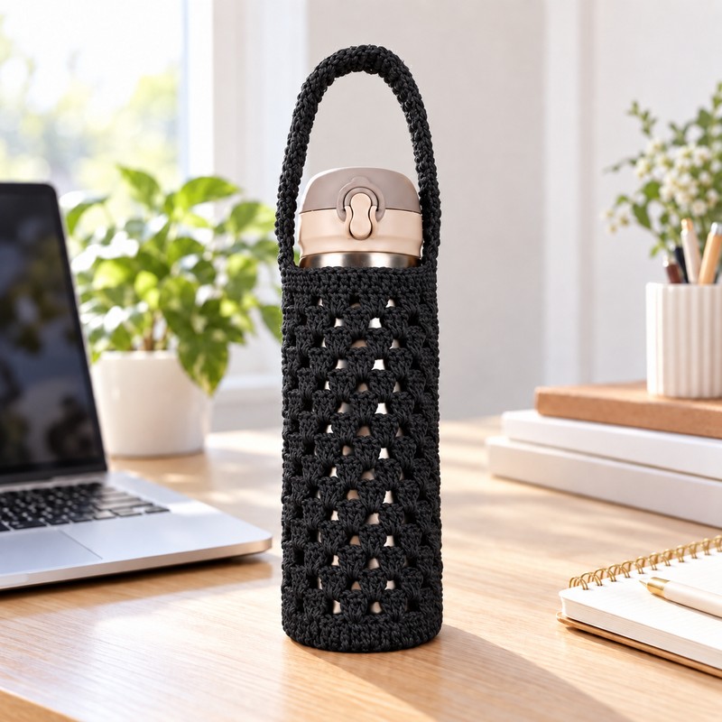 Crochet Water Bottle Holder for 400–600ml Bottles – Built-In Carry