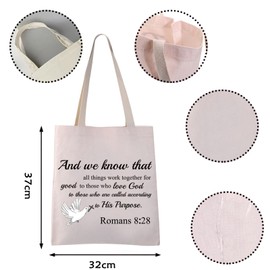 VAMSII Romans 8: 28 Tote Bag Christian Shoulder Bag Bible Verse Gift Bags Scripture Canvas Tote Bag Religious Christian Gifts (Romans 8: 28 Tote)