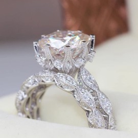 SSZUKOOU 925 Sterling Silver Zircon Stone Engagement Wedding Ring Set Eternal Love Collection Anniversary Promise Ring Flash Diamond Round Engagement Ring Size 6-10 (US 9)