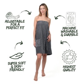 Sauna-Kilt Towel for Women 100% Cotton - Soft Sauna Towel, Lightweight Wrap Towel & Bathrobe, Essential Sauna Accessories, Shower & Dry Sauna - Luxury Gift - Grey