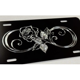 Diamond Etched Products Infiniti Rose Diamond Etched Engraved Metal Black License Plate Front Car Tag