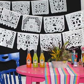 5 Pk Mexican Plastic Banners, 75 ft Long White Mexican wedding Garlands, Perfect for Rehearsals, Bridal Shower, Photo booth backdrop, Engagement party, Wedding backdrop banner B41