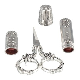 HomeSoGood 3Pcs Embroidery Scissors Kits, Vintage Sewing Scissors, Thimble and Metal Floss Bobbin Sewing Tools, European Style Sewing Scissors with Sewing Needle Case Silver