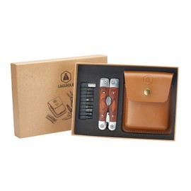 LAGUIOLE - Laguiole 4268486 Stainless Steel Multifunction Pliers (8 Functions) with Pakka Wood Handle and Brown Leather Case - - Brown