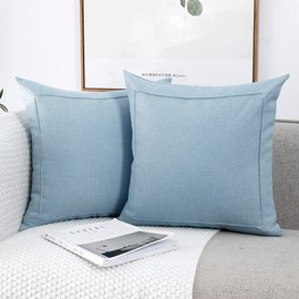 Jepeak - Juego de 2 fundas de cojín de lino de arpillera, decorativas, modernas, cuadradas, sólidas, para sofá, sala de estar, decoración del hogar (18 x 18 pulgadas, azul bebé)