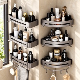 Aluminum Shower Caddy for Bathroom Storage – No-Drill Wall-Mounted Organizer for Shampoo, Shower Gel & Cosmetics
