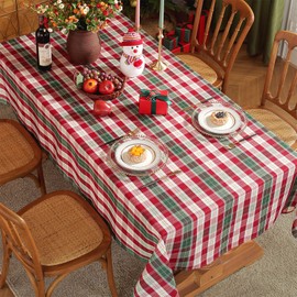 SASTYBALE Red and White Plaid Tablecloth,Rectangle Xmas Metallic Fabric Table Cloth Wrinkle Resistant Heavy Weight Polyester Table Cloths for Holiday Kitchen Dinning Tabletop(60" x 102")