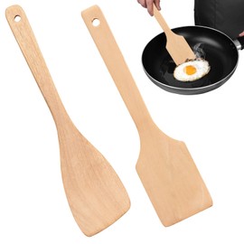 Alovez Set of 2 Wooden Spatulas, Wooden Spatula, Wooden Spatula, Wooden Spatula, Kitchen Spatula with Long Handle for Wok Pan