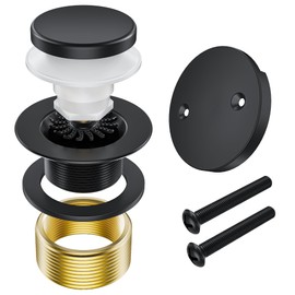 Yaseingoo Matte Black Bathtub Drain Stopper and Overflow Kit, Solid Brass Tip-Toe Bath Tub Drain with Hair Catcher - Universal Coarse/Fine Thread, Bathroom Bathtub Plug Replacement, 11.5/16 UNC