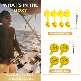 4pcs Yellow Gas Can Vent Caps & 4pcs Gas Can Caps - Can Vents For Plastic Cans & Metal Fuel Jugs, 5 Gallon Can Air Vent Kit