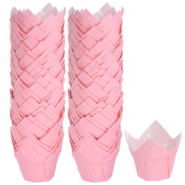 HARFINGTON 100pcs Tulip Cupcake Liners Greaseproof Baking Cups Paper Cupcake Wrappers Holders for Parties Weddings Birthdays, Pink