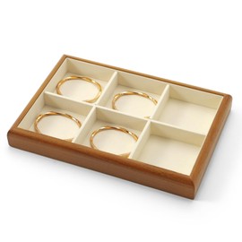 Papten Wooden Jewellery Tray, Jewellery Organiser Jewellery Insert for Drawer, Stackable Jewellery Tray, 6 Compartments, Jewellery Display, 25 x 17 x 3 cm (Beige)