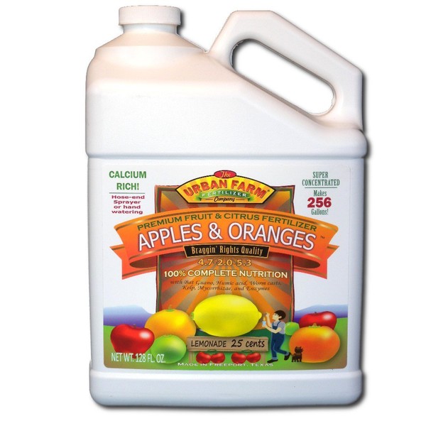 Urban Farm Fertilizers Apples & Oranges. Fruit & Citrus Fertilizer. 1 Gallon. Makes 256 gals.