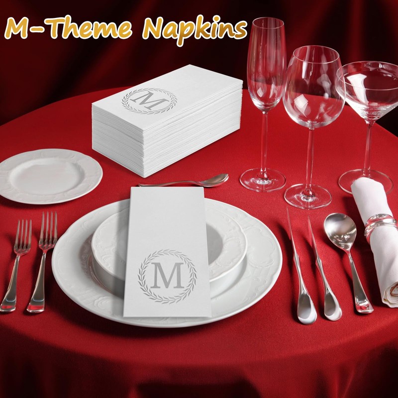 200 Silver Monogram Disposable Napkins - Letter M Hand Towels