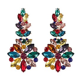 Colorful Chandelier Earrings, Colorful Floral Dangle Earrings for Women, Bohemian Floral Teardrop Earrings, Rainbow Flower Statement Earrings Boho Jewelry, Colorful Flower Drop Earrings for Girls