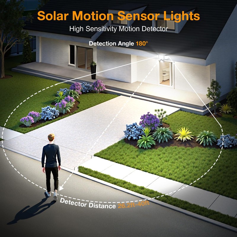 Onforu 3000LM Solar Lights Outdoor, 4 Heads Solar Security Lights