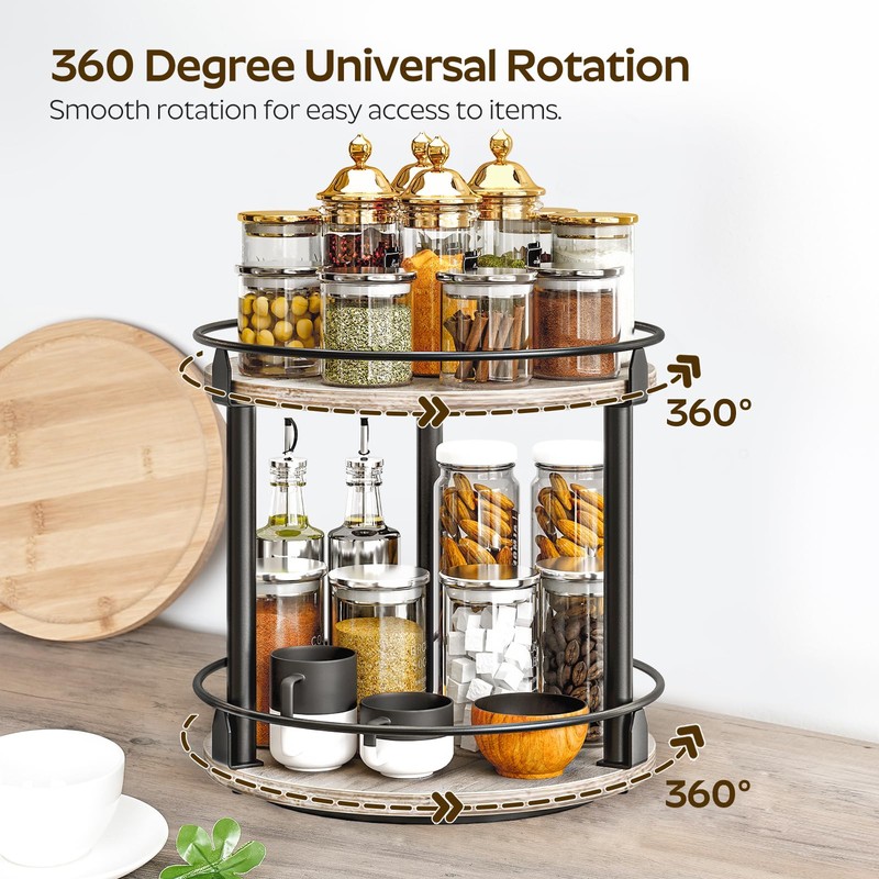 YATINEY Lazy Susan Organizer, Rotating Spice Rack, 2 Tier Spice