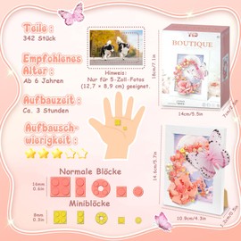 Miyacare Bee Flowers Micro Mini Building Set, Clamping Blocks Picture Frame, Sunflower, Gift for Girls from 6 Years and Adults (Butterfly Pink)