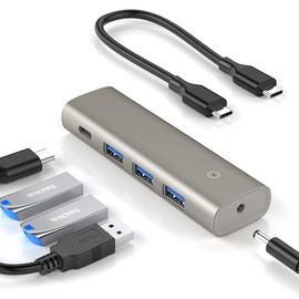 10Gbps USB 3.2/3.1 Gen 2 Data Hub, 10 GbpsSuper Speed USB C Splitter with 3 USB Ports, USB Type C Port and 5V Power Adapter Port, for MacBook Air/Pro, Surface Pro 7 and and Type-C Laptop
