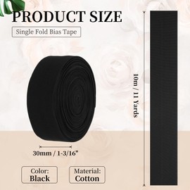 PATIKIL Single Fold Bias Tape, 11 Yards 1-3/16"(30mm) Wide Cotton Bias Binding Tape Hemming for DIY Crafts Garment Sewing Seaming Piping Quilting, Black