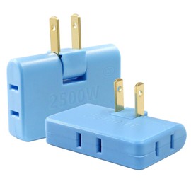 Zorfeter 2Pcs 3 in 1 Blue Rotatable Flat Wall Outlet Extender, Flat Plug Adapter Outlet 2500W, Power Socket Converter Plug Perfect for Home and Travel