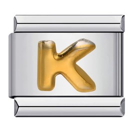 M&S A-Z Initial Letter Name Alphabet Gold Silver 9mm Italian Charm Compatible With Nomination Bracelet (K)