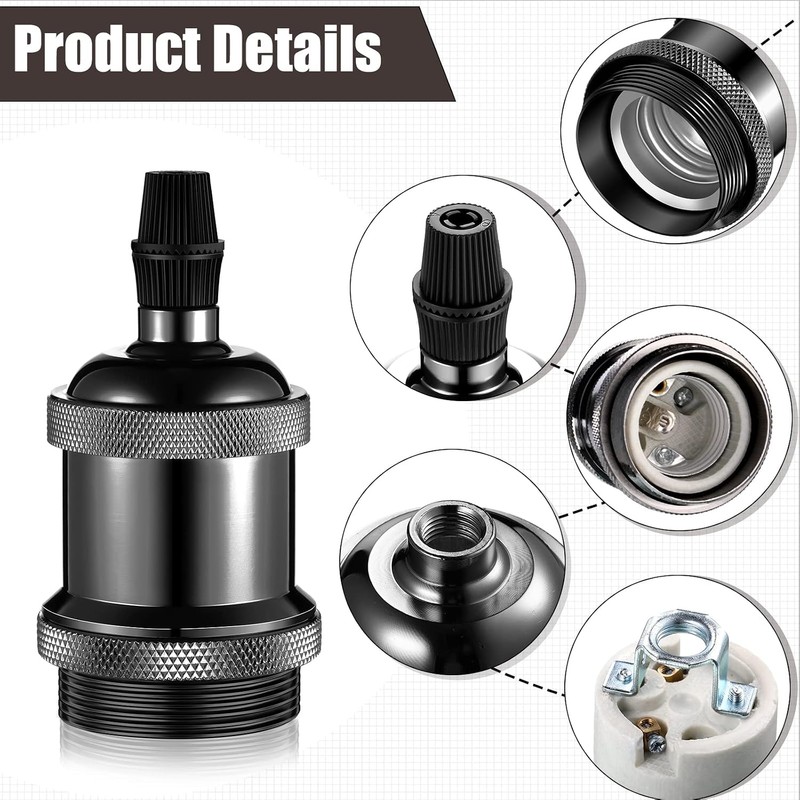 Hortsun 16 Pcs E26 Vintage Ceramic Light Sockets, Pearl Black