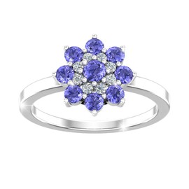 Belinda Jewelz Ring for Women 925 Sterling Silver Purple Tanzanite Gemstone Ring 0.65 Carat Round Flower Design Band Ring Jewelry Gift for Engagement Wedding, Size 9