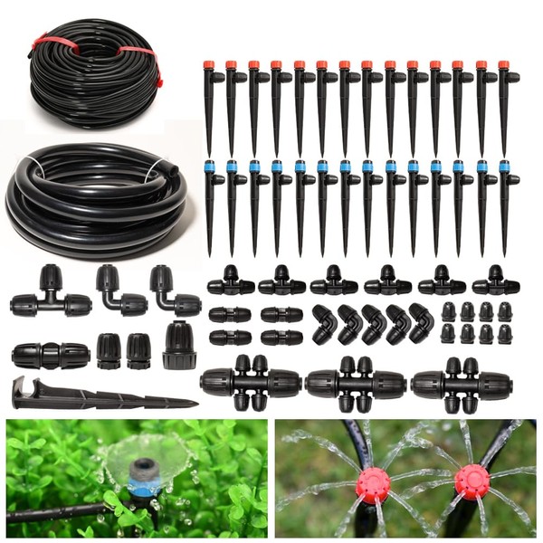 Drip Irrigation System Kit with 33Ft 1/2 Inch Tubing, 200Ft