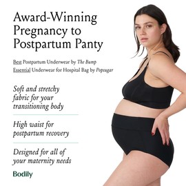 Bodily The All-In Panty, Maternity, Postpartum & C-Section Underwear, High Waisted, Soft, Stretchy & Comfortable for Pregnancy & Postpartum (XL, 3pk, Black/Slate/Slate)