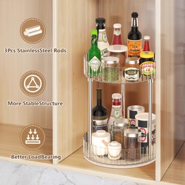 XWF Lazy Susan 360° Rotating Double Layer Storage Rack - Kitchen Turntable Spice Rack,Non-slip Base Design, Suitable for Seasoning Bottles, Spice Jars, Cosmetics (8.5 Inch Diameter)