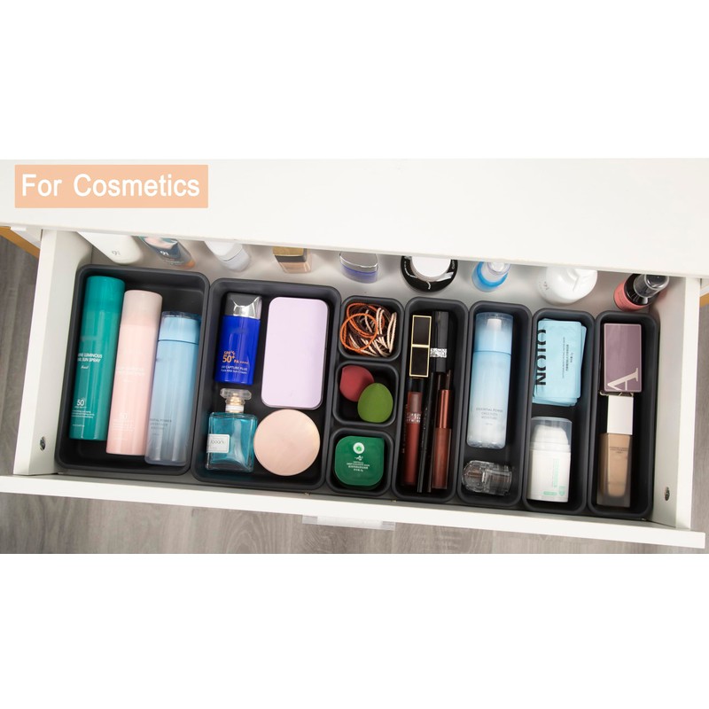 Kutesna 15 PCS Interlocking Desk Drawer Organizer Separator for Office,Bathroom,Kitchen,Makeup（Black）
