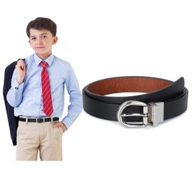 SUOSDEY Boys Reversible Belt, Kids Teens Leather Belt for School Uniforms Jeans Pants,Black/Brown