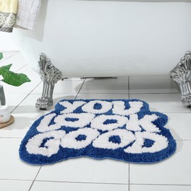 LEEBOX You Look Good Blue Cute Bath Mat, Funny Bathroom Rug, Washable Shower Mat Bathroom Decor Bath Rugs for Women Non-Slip
