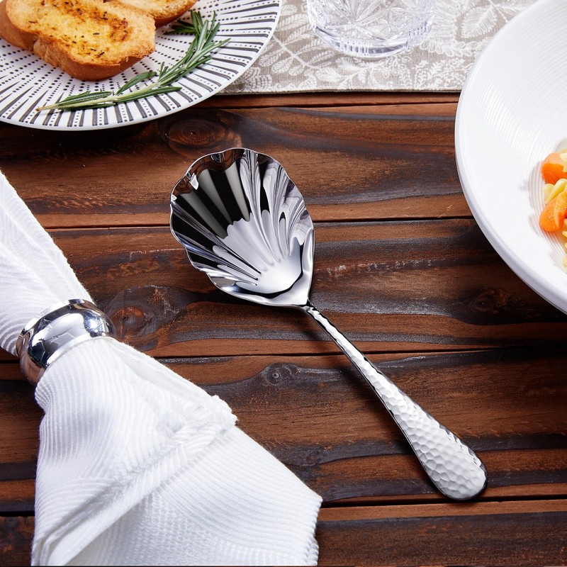 KEAWELL Premium 8.5" Hammered Vegetable Spoon – 18/10 Stainless Steel
