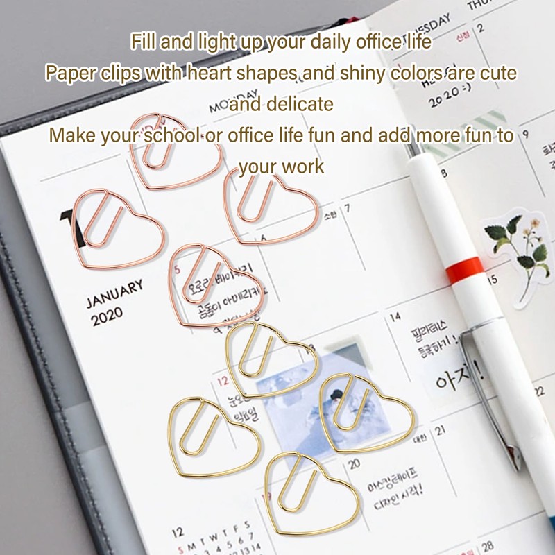 100Pcs Heart Shaped Paper Clips Iron Decorative Paperclips Set with
