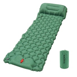 BreezCamp Camping Sleeping Pad, Ultralight Inflatable Mattress with Pillow Built-in Foot Pump for Outdoor Hiking Travel Tent Backpacking Trip Car, Compact Lightweight Camping Mat, Green
